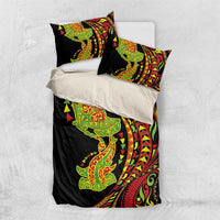 Hawaiian Manta Ray and Hammerhead Shark Tribal Tattoo Bedding Set with Polynesian Tribal Pattern Kanaka Maoli Flag Color