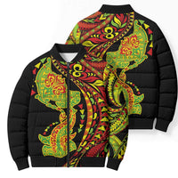 Hawaiian Manta Ray and Hammerhead Shark Tribal Tattoo Bomber Puffer Jacket with Polynesian Tribal Pattern Kanaka Maoli Flag Color