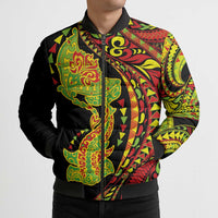 Hawaiian Manta Ray and Hammerhead Shark Tribal Tattoo Bomber Puffer Jacket with Polynesian Tribal Pattern Kanaka Maoli Flag Color