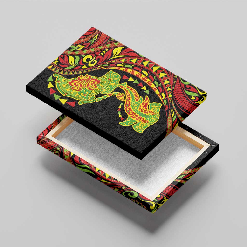 Hawaiian Manta Ray and Hammerhead Shark Tribal Tattoo Canvas Wall Art with Polynesian Tribal Pattern Kanaka Maoli Flag Color