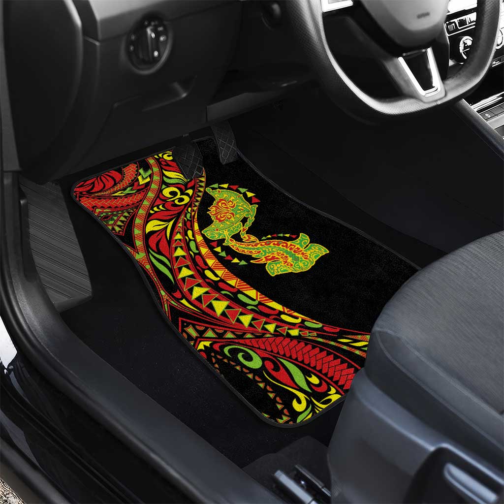 Hawaiian Manta Ray and Hammerhead Shark Tribal Tattoo Car Mats with Polynesian Tribal Pattern Kanaka Maoli Flag Color LT03 - Polynesian Pride