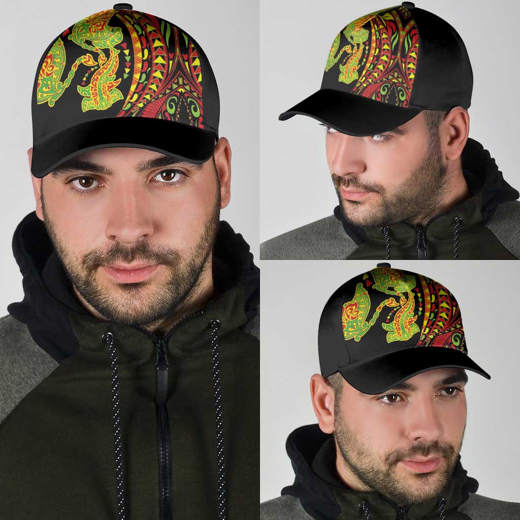Hawaiian Manta Ray and Hammerhead Shark Tribal Tattoo Classic Cap with Polynesian Tribal Pattern Kanaka Maoli Flag Color