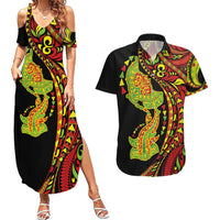 Hawaiian Manta Ray and Hammerhead Shark Tribal Tattoo Couples Matching Summer Maxi Dress and Hawaiian Shirt with Polynesian Tribal Pattern Kanaka Maoli Flag Color LT03 Multicolor - Polynesian Pride