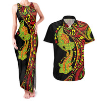 Hawaiian Manta Ray and Hammerhead Shark Tribal Tattoo Couples Matching Tank Maxi Dress and Hawaiian Shirt with Polynesian Tribal Pattern Kanaka Maoli Flag Color LT03 Multicolor - Polynesian Pride