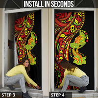Hawaiian Manta Ray and Hammerhead Shark Tribal Tattoo Door Cover with Polynesian Tribal Pattern Kanaka Maoli Flag Color LT03 - Polynesian Pride