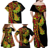 Hawaiian Manta Ray and Hammerhead Shark Tribal Tattoo Family Matching Off Shoulder Maxi Dress and Hawaiian Shirt with Polynesian Tribal Pattern Kanaka Maoli Flag Color LT03 - Polynesian Pride