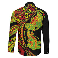 Hawaiian Manta Ray and Hammerhead Shark Tribal Tattoo Family Matching Off Shoulder Maxi Dress and Hawaiian Shirt with Polynesian Tribal Pattern Kanaka Maoli Flag Color LT03 - Polynesian Pride