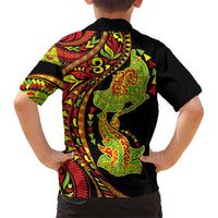 Hawaiian Manta Ray and Hammerhead Shark Tribal Tattoo Family Matching Puletasi and Hawaiian Shirt with Polynesian Tribal Pattern Kanaka Maoli Flag Color LT03 - Polynesian Pride