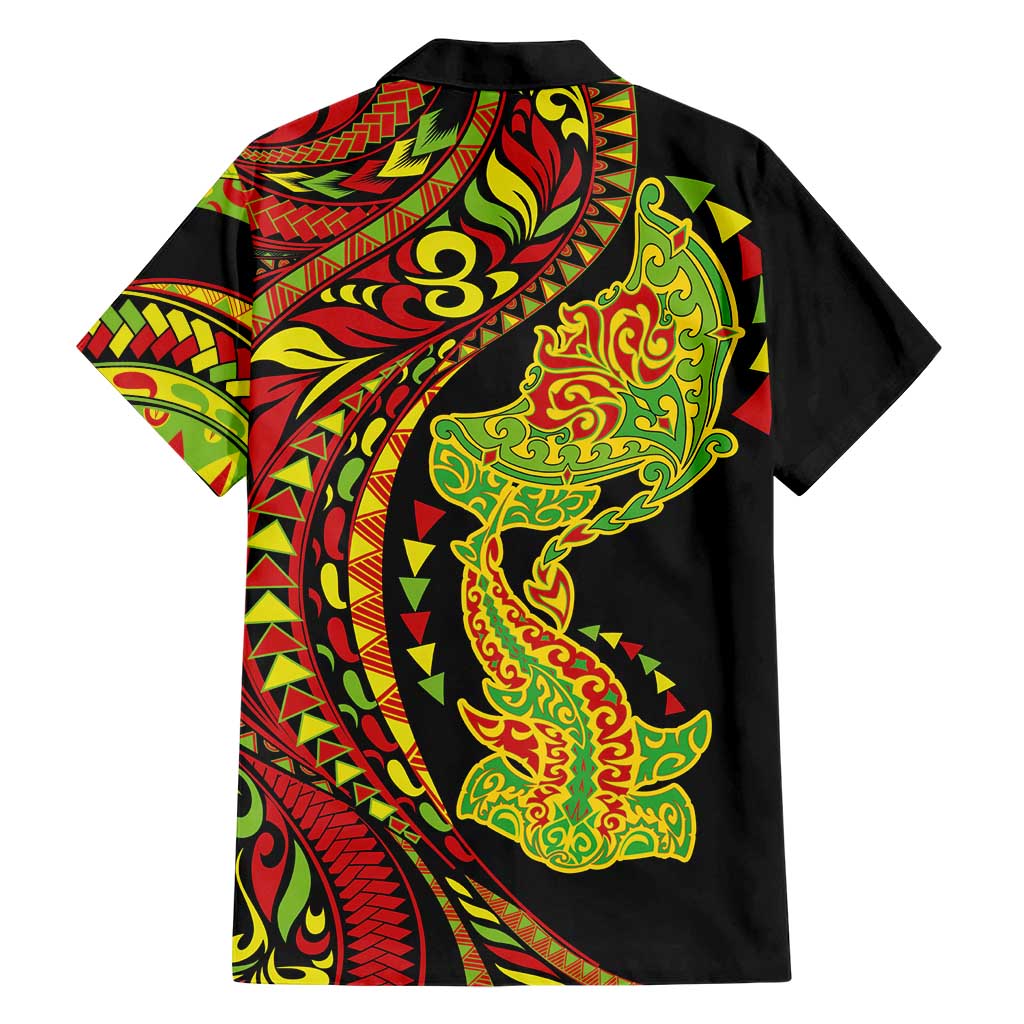 Hawaiian Manta Ray and Hammerhead Shark Tribal Tattoo Family Matching Summer Maxi Dress and Hawaiian Shirt with Polynesian Tribal Pattern Kanaka Maoli Flag Color LT03 - Polynesian Pride