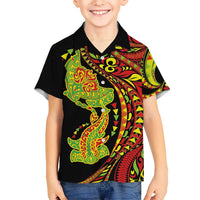 Hawaiian Manta Ray and Hammerhead Shark Tribal Tattoo Family Matching Summer Maxi Dress and Hawaiian Shirt with Polynesian Tribal Pattern Kanaka Maoli Flag Color LT03 Son's Shirt Multicolor - Polynesian Pride