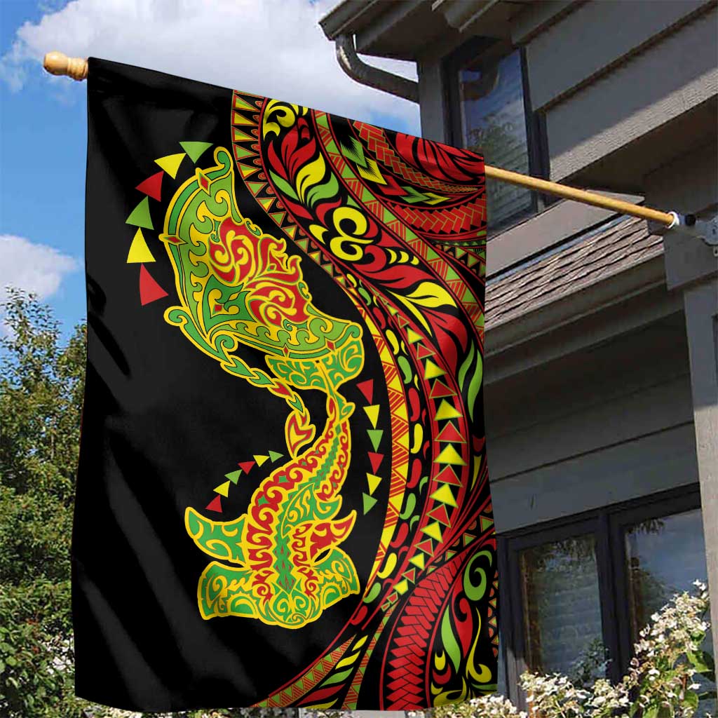 Hawaiian Manta Ray and Hammerhead Shark Tribal Tattoo Garden Flag with Polynesian Tribal Pattern Kanaka Maoli Flag Color LT03 - Polynesian Pride