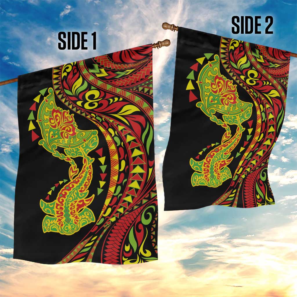 Hawaiian Manta Ray and Hammerhead Shark Tribal Tattoo Garden Flag with Polynesian Tribal Pattern Kanaka Maoli Flag Color LT03 - Polynesian Pride