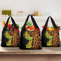 Hawaiian Manta Ray and Hammerhead Shark Tribal Tattoo Grocery Bag with Polynesian Tribal Pattern Kanaka Maoli Flag Color LT03 3-pack One Size Multicolor - Polynesian Pride
