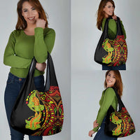Hawaiian Manta Ray and Hammerhead Shark Tribal Tattoo Grocery Bag with Polynesian Tribal Pattern Kanaka Maoli Flag Color LT03 - Polynesian Pride