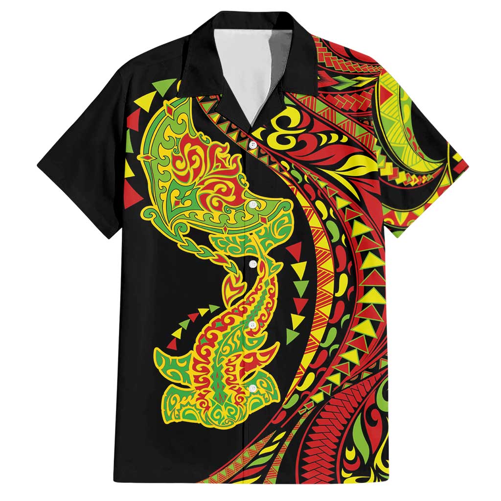 Hawaiian Manta Ray and Hammerhead Shark Tribal Tattoo Hawaiian Shirt with Polynesian Tribal Pattern Kanaka Maoli Flag Color LT03 Multicolor - Polynesian Pride