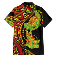 Hawaiian Manta Ray and Hammerhead Shark Tribal Tattoo Hawaiian Shirt with Polynesian Tribal Pattern Kanaka Maoli Flag Color LT03 - Polynesian Pride