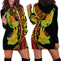 Hawaiian Manta Ray and Hammerhead Shark Tribal Tattoo Hoodie Dress with Polynesian Tribal Pattern Kanaka Maoli Flag Color LT03 - Polynesian Pride