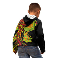 Hawaiian Manta Ray and Hammerhead Shark Tribal Tattoo Kid Hoodie with Polynesian Tribal Pattern Kanaka Maoli Flag Color LT03 - Polynesian Pride
