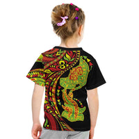 Hawaiian Manta Ray and Hammerhead Shark Tribal Tattoo Kid T Shirt with Polynesian Tribal Pattern Kanaka Maoli Flag Color LT03 - Polynesian Pride