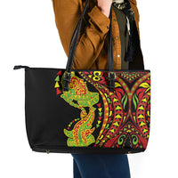 Hawaiian Manta Ray and Hammerhead Shark Tribal Tattoo Leather Tote Bag with Polynesian Tribal Pattern Kanaka Maoli Flag Color LT03 - Polynesian Pride