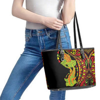 Hawaiian Manta Ray and Hammerhead Shark Tribal Tattoo Leather Tote Bag with Polynesian Tribal Pattern Kanaka Maoli Flag Color LT03 - Polynesian Pride