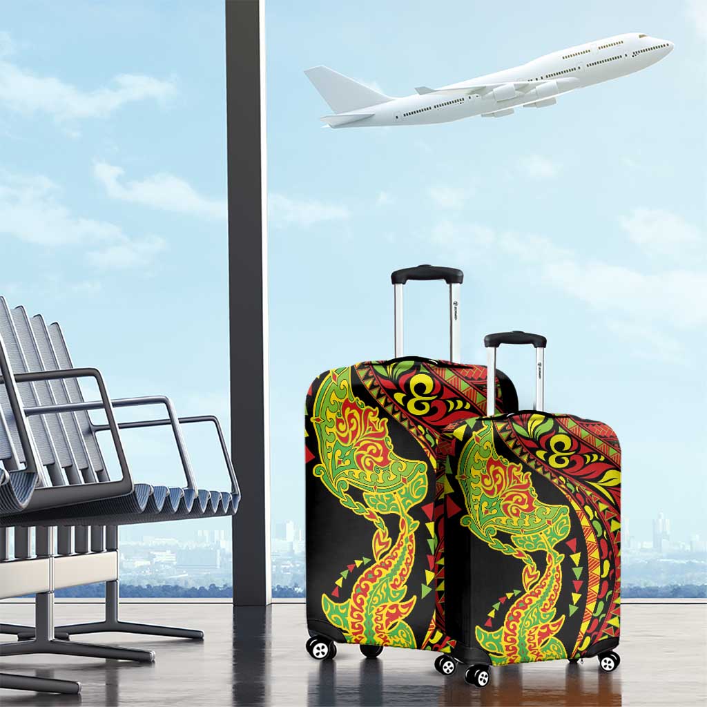 Hawaiian Manta Ray and Hammerhead Shark Tribal Tattoo Luggage Cover with Polynesian Tribal Pattern Kanaka Maoli Flag Color LT03 - Polynesian Pride