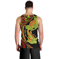 Hawaiian Manta Ray and Hammerhead Shark Tribal Tattoo Men Tank Top with Polynesian Tribal Pattern Kanaka Maoli Flag Color LT03 - Polynesian Pride