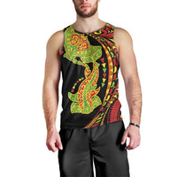 Hawaiian Manta Ray and Hammerhead Shark Tribal Tattoo Men Tank Top with Polynesian Tribal Pattern Kanaka Maoli Flag Color LT03 - Polynesian Pride
