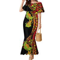 Hawaiian Manta Ray and Hammerhead Shark Tribal Tattoo Mermaid Dress with Polynesian Tribal Pattern Kanaka Maoli Flag Color LT03 Women Multicolor - Polynesian Pride