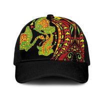 Hawaiian Manta Ray and Hammerhead Shark Tribal Tattoo Mesh Trucker Cap with Polynesian Tribal Pattern Kanaka Maoli Flag Color