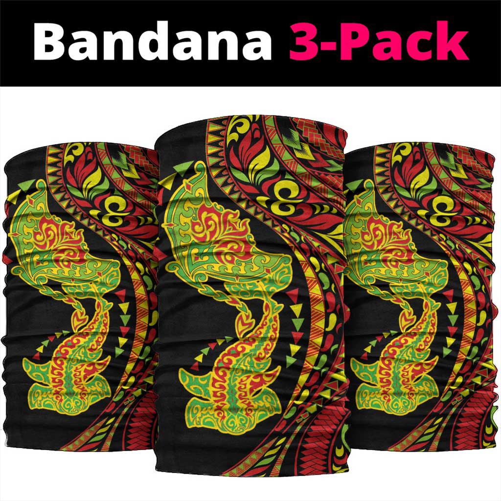 Hawaiian Manta Ray and Hammerhead Shark Tribal Tattoo Neck Gaiter with Polynesian Tribal Pattern Kanaka Maoli Flag Color LT03 package One Size: 25*50cm Multicolor - Polynesian Pride