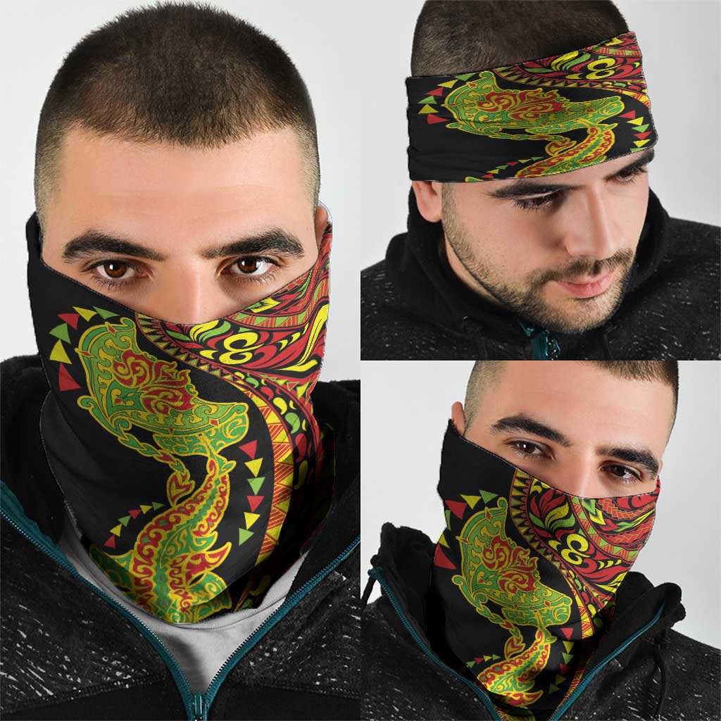 Hawaiian Manta Ray and Hammerhead Shark Tribal Tattoo Neck Gaiter with Polynesian Tribal Pattern Kanaka Maoli Flag Color LT03 - Polynesian Pride