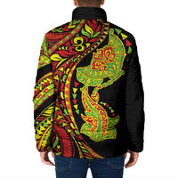 Hawaiian Manta Ray and Hammerhead Shark Tribal Tattoo Padded Jacket with Polynesian Tribal Pattern Kanaka Maoli Flag Color