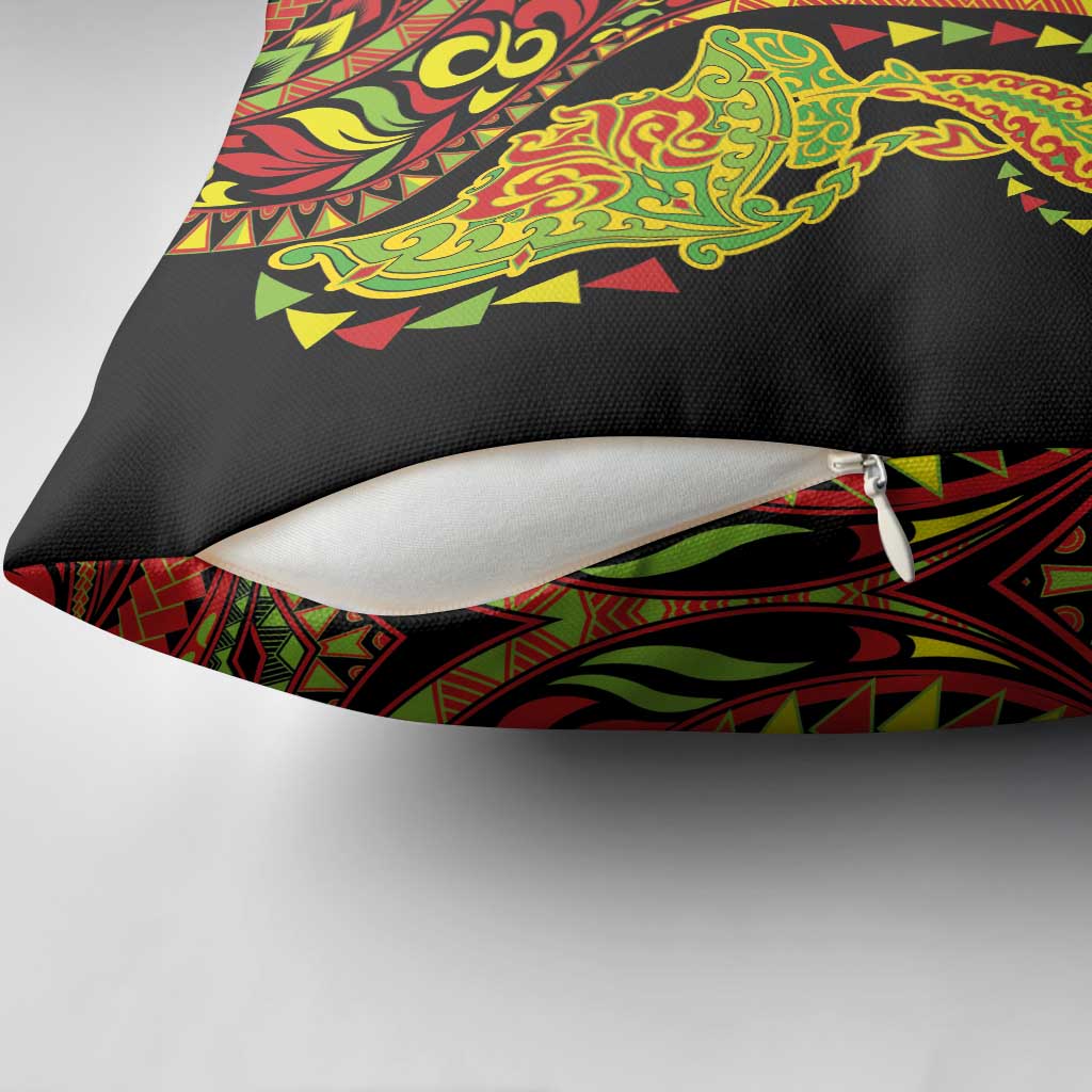 Hawaiian Manta Ray and Hammerhead Shark Tribal Tattoo Pillow Cover with Polynesian Tribal Pattern Kanaka Maoli Flag Color LT03 - Polynesian Pride