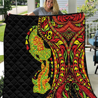 Hawaiian Manta Ray and Hammerhead Shark Tribal Tattoo Quilt with Polynesian Tribal Pattern Kanaka Maoli Flag Color