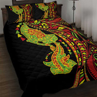 Hawaiian Manta Ray and Hammerhead Shark Tribal Tattoo Quilt Bed Set with Polynesian Tribal Pattern Kanaka Maoli Flag Color