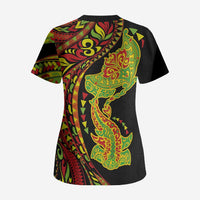 Hawaiian Manta Ray and Hammerhead Shark Tribal Tattoo Scrub Top with Polynesian Tribal Pattern Kanaka Maoli Flag Color