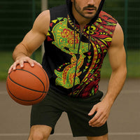 Hawaiian Manta Ray and Hammerhead Shark Tribal Tattoo Sleeveless Zip Hoodie with Polynesian Tribal Pattern Kanaka Maoli Flag Color LT03 - Polynesian Pride