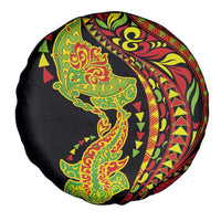 Hawaiian Manta Ray and Hammerhead Shark Tribal Tattoo Spare Tire Cover with Polynesian Tribal Pattern Kanaka Maoli Flag Color LT03 - Polynesian Pride