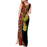 Hawaiian Manta Ray and Hammerhead Shark Tribal Tattoo Tank Maxi Dress with Polynesian Tribal Pattern Kanaka Maoli Flag Color LT03 - Polynesian Pride