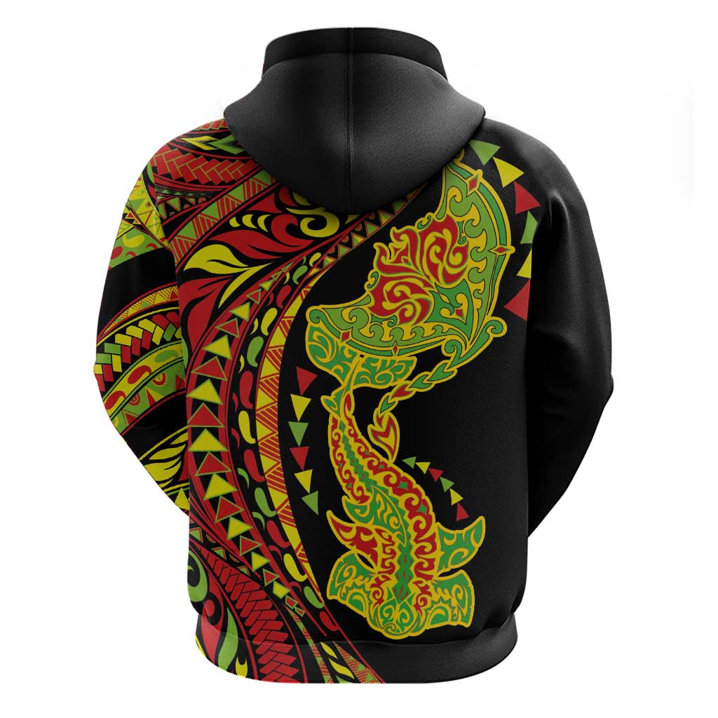 Hawaiian Manta Ray and Hammerhead Shark Tribal Tattoo Zip Hoodie with Polynesian Tribal Pattern Kanaka Maoli Flag Color LT03 - Polynesian Pride