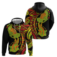 Hawaiian Manta Ray and Hammerhead Shark Tribal Tattoo Zip Hoodie with Polynesian Tribal Pattern Kanaka Maoli Flag Color LT03 - Polynesian Pride