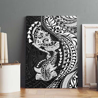 Hawaiian Manta Ray and Hammerhead Shark Tribal Tattoo Canvas Wall Art with Polynesian Tribal Pattern Black-White Color