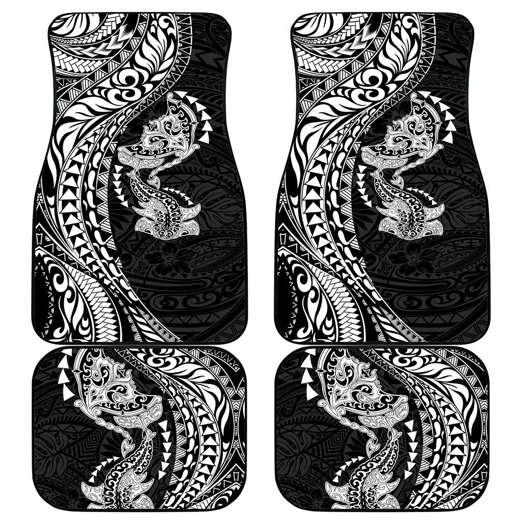 Hawaiian Manta Ray and Hammerhead Shark Tribal Tattoo Car Mats with Polynesian Tribal Pattern Black-White Color