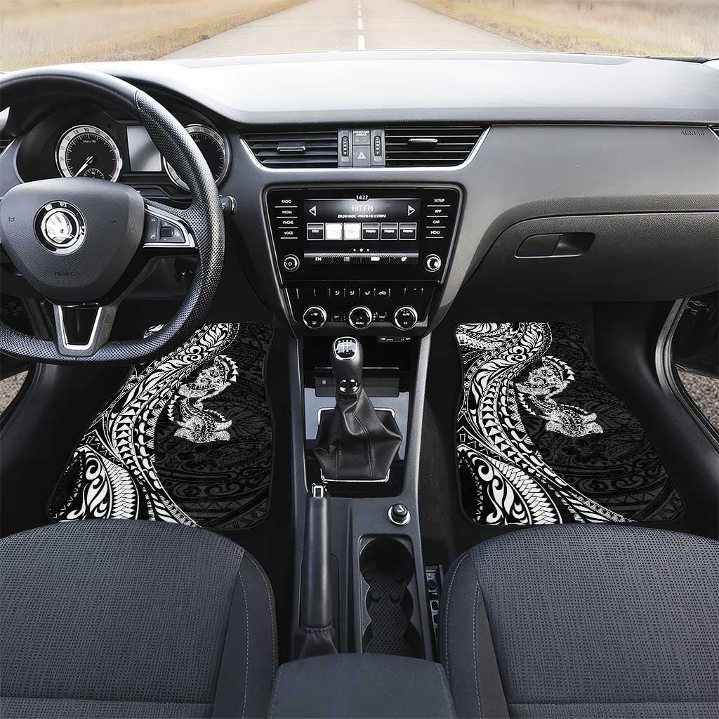 Hawaiian Manta Ray and Hammerhead Shark Tribal Tattoo Car Mats with Polynesian Tribal Pattern Black-White Color