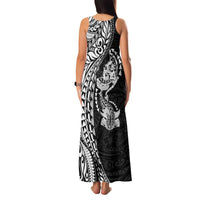 Hawaiian Manta Ray and Hammerhead Shark Tribal Tattoo Family Matching Tank Maxi Dress and Hawaiian Shirt with Polynesian Tribal Pattern Black-White Color LT03 - Polynesian Pride