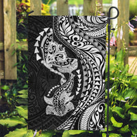 Hawaiian Manta Ray and Hammerhead Shark Tribal Tattoo Garden Flag with Polynesian Tribal Pattern Black-White Color