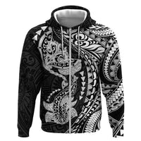 Hawaiian Manta Ray and Hammerhead Shark Tribal Tattoo Hoodie with Polynesian Tribal Pattern Black-White Color