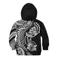 Hawaiian Manta Ray and Hammerhead Shark Tribal Tattoo Kid Hoodie with Polynesian Tribal Pattern Black-White Color LT03 - Polynesian Pride