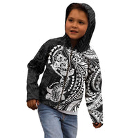 Hawaiian Manta Ray and Hammerhead Shark Tribal Tattoo Kid Hoodie with Polynesian Tribal Pattern Black-White Color LT03 - Polynesian Pride